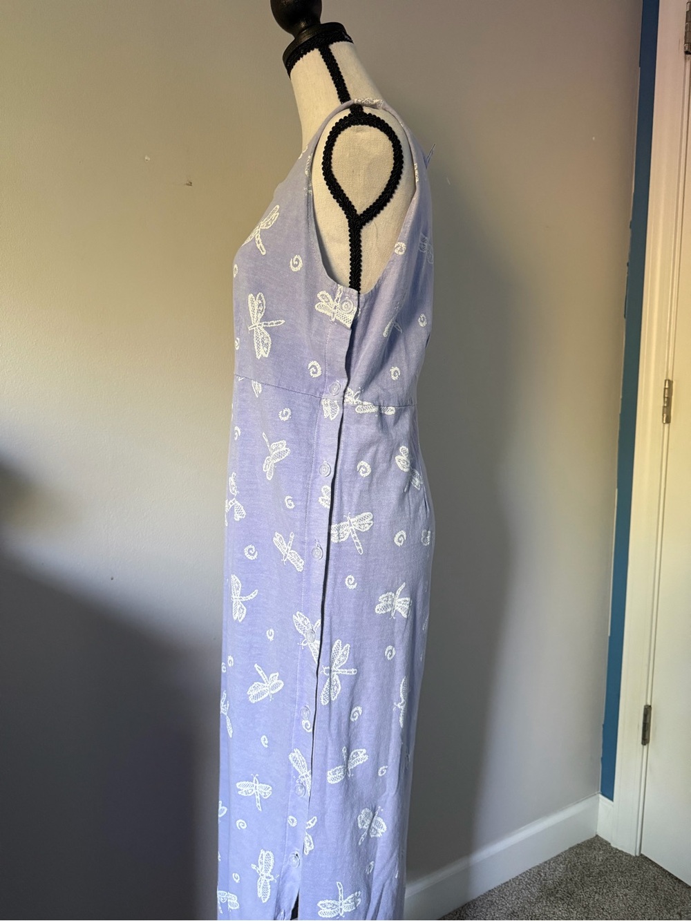 Fresh Produce Periwinkle Dragonfly Maxi Dress Small Vintage Cottagecore - Picture 3 of 8